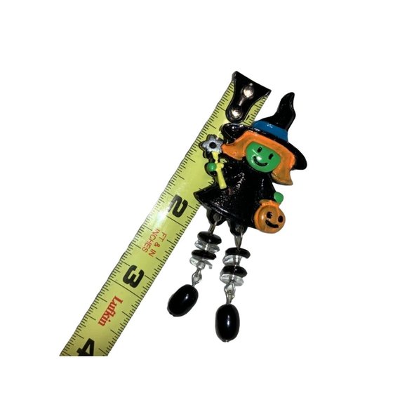 Halloween Witch Pin Brooch- Dangling Beaded Legs - Picture 4 of 6